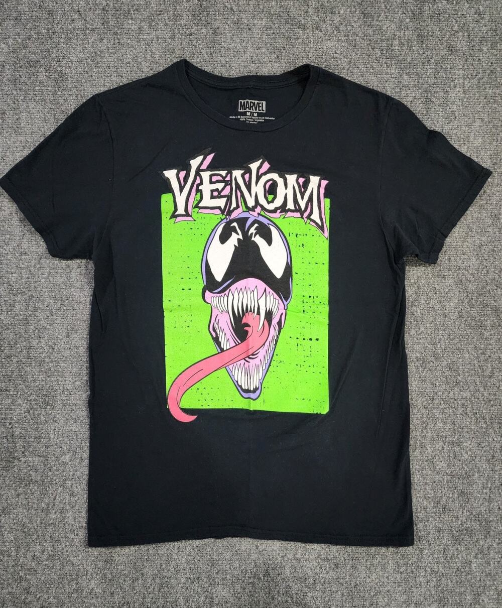 MARVEL VENOM GRAPHIC T-Shirt Black Lime Green Neon Men's Size Medium M Comic